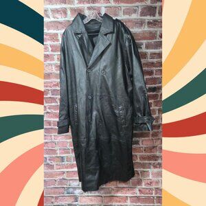 Vintage Men's OSCAR PIEL Full Length Double Breasted Leather Trench Coat 2XL